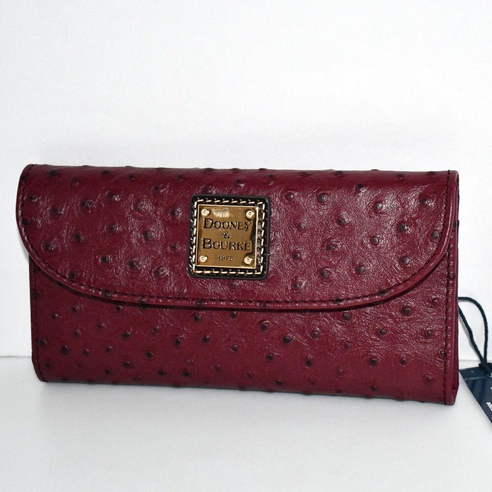 Dooney & Bourke Ostrich Continental Snap Clutch Wallet in Burgundy #WOSTR0507 NW - Picture 3 of 7